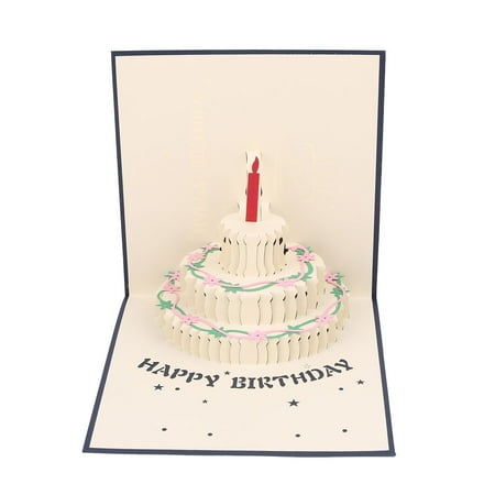 3d Card Present - Birthday Festival Paper 3D Cake Candle Design Present Greeting Card Navy Blue