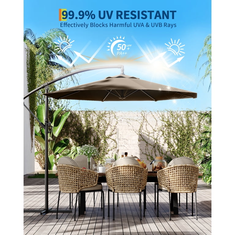 heavy duty wind resistant cantilever patio umbrella PURPLE LEAF 10' x 10' Frame Grey Description Powerful sunshade and sun protection 10FT Offset Cantilever Patio Umbrella