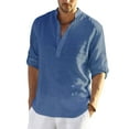 thumbnail image 1 of xiaxaixu Men's Spring Autumn Casual Shirt Solid Color Long Sleeve Stand Collar Button Tops, 1 of 9