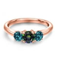 thumbnail image 3 of Gem Stone King 18K Rose Gold Plated Silver Green Mystic Topaz and London Blue Topaz Engagement Ring for Women | 1.21 Cttw | Round 5MM | Gemstone November Birthstone | Size 9, 3 of 6