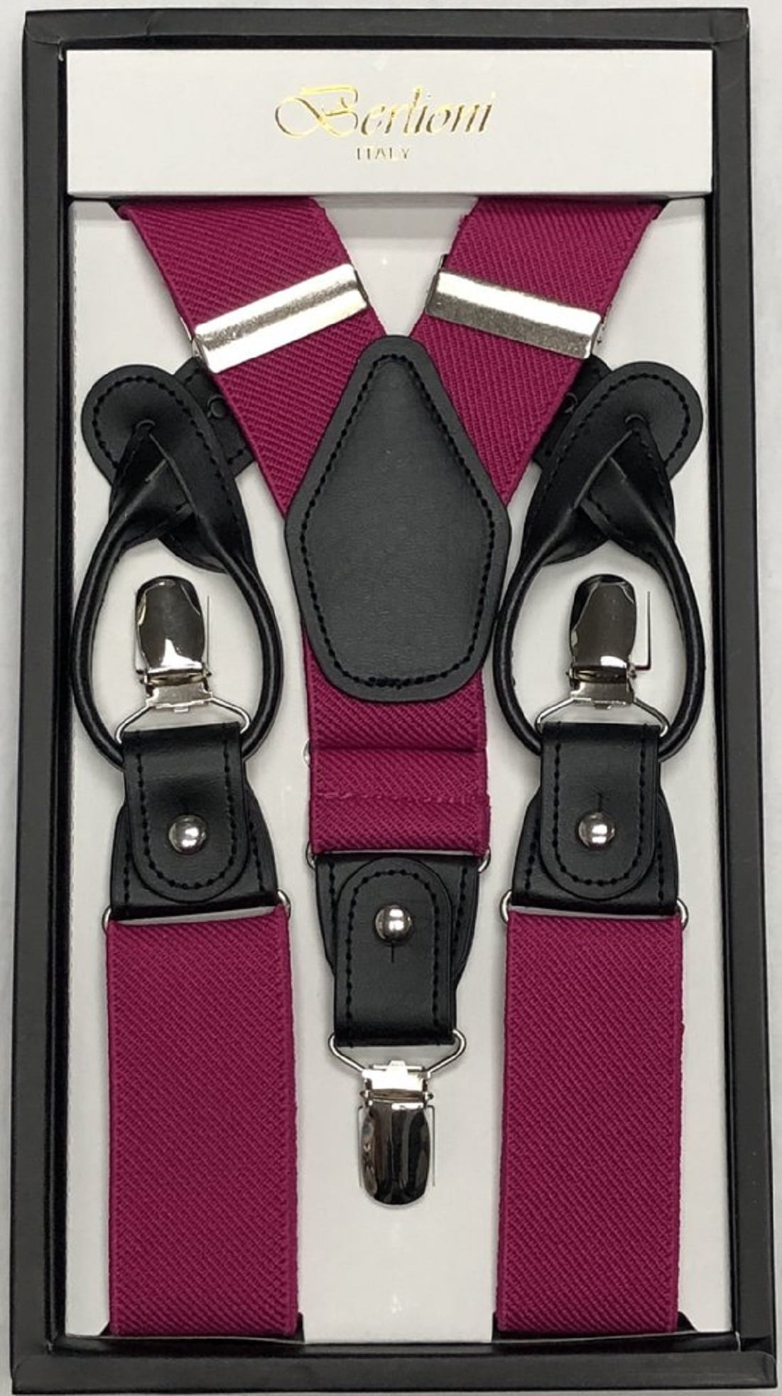 Berlioni Men's Adjustable Solid Color Y Shape Metal Clasp Suspenders One Size 