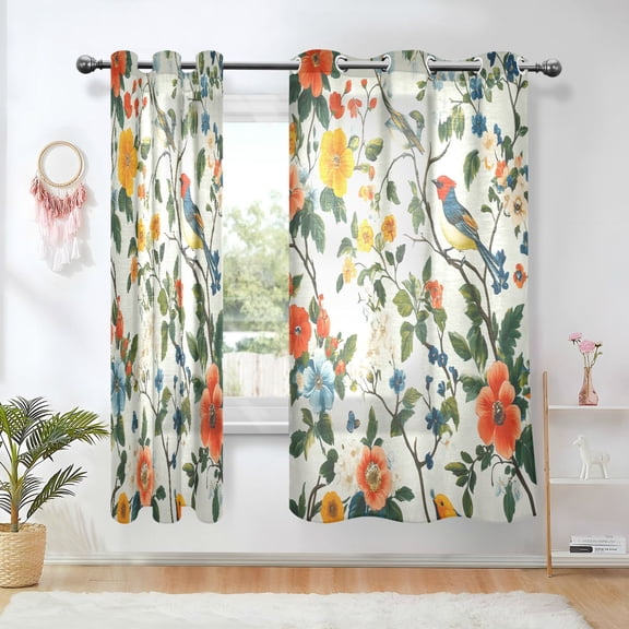 Yayeee Window Curtains Set of 2 for Living Room Light Filtering 63"x42", Green Floral Pattern