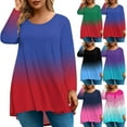 thumbnail image 2 of Abcomgle Plus Size Tops for Women Dressy Summer Going Out Tees Shirt Crew Neck Long Sleeve Tie Dye Print Blouses 4x-5x Casual Tunic Tops,3XL, 2 of 5