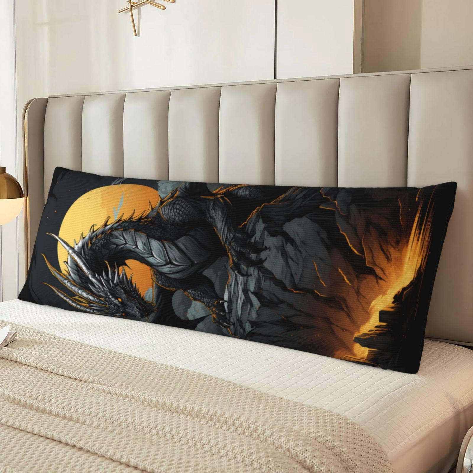 Naloa Full Moon Black Dragon Super Soft 20x60 Body Pillow Case,Long Side Hidden Zipper（PILLOWS ARE NOT INCLUDED）