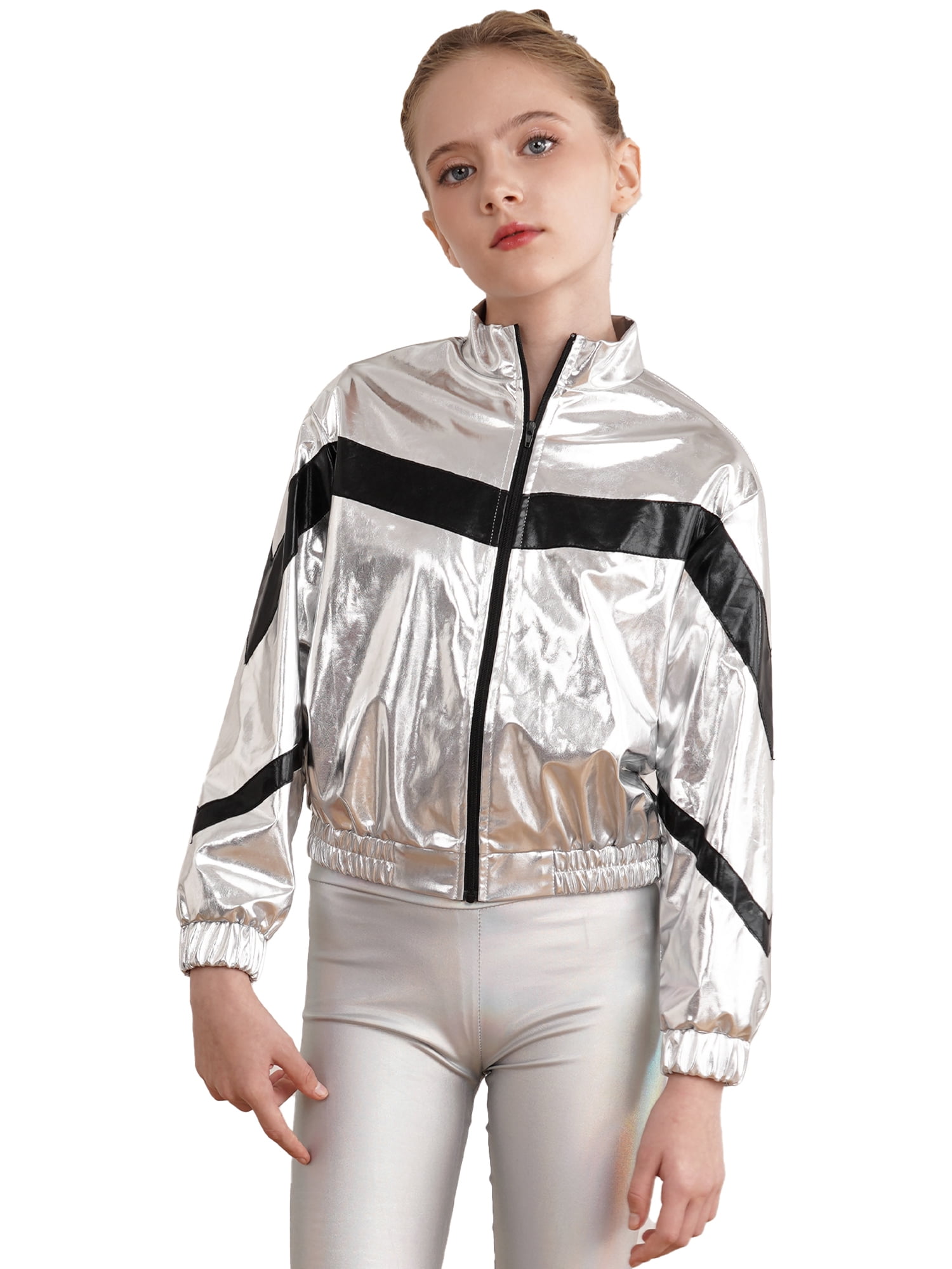 ZUMBA ラメ入りシルバージャケット　Mサイズ CHICTRY Kids Girls Metallic Long Sleeve Jacket Zipper Front Coat