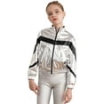 thumbnail image 4 of YEAHDOR Kids Girls Metallic Zipper Front Jacket Casual Glossy Long Sleeve Jazz Hip-Hop Dance Tops Silver 12, 4 of 7