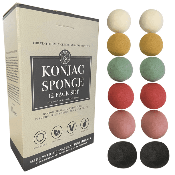 Konjac Sponge Set 12 Pack Bulk Activated Bamboo Charcoal Facial Sponge
