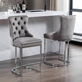 thumbnail image 4 of 25" Counter Height Bar Stools Set of 6, Velvet Counter Stools for Kitchen Island, Tufted High Chair with Backs, Fabric Upholstered Modern Barstools for Pub Cafe, Chromed Metal Legs (Gray, 6Pcs), 4 of 12