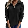 thumbnail image 3 of Women's Oversize Solid Color Quarter Zip Sweater, Turn Neck Collar Long Sleeve Knitted Pullover, Casual Loose Fit Sweater for Women Black L, 3 of 5