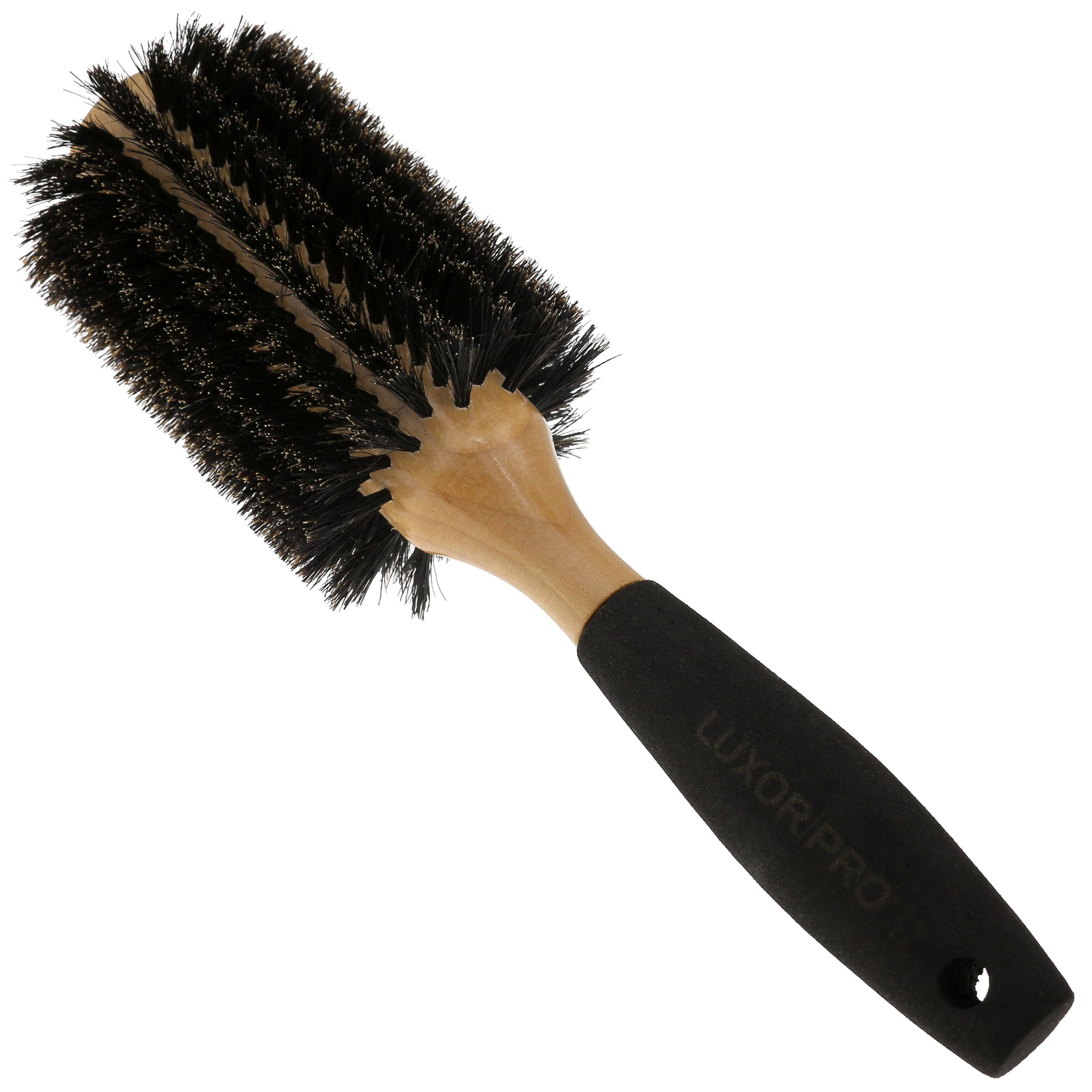 Luxor Pro Styling 3' Brown Wooden Round Hair Brush with Foam Handle