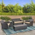 thumbnail image 3 of GDF Studio Wimpole Outdoor Wicker 4 Seater Chat Set with Fire Pit, Brown, Tan, and Dark Gray, 3 of 13