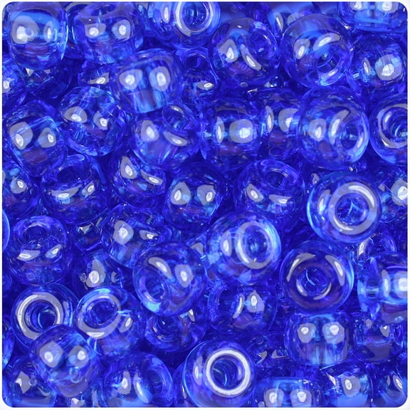 BeadTin Dark Sapphire Transparent 11mm Large Barrel Pony Beads (250pcs)