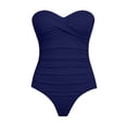 thumbnail image 3 of Ticikt Women Tummy Control 1 Piece Swimsuits Strapless Bandeau Bathing Suits Slim Fit Halter Swimwear,Color:Blue,Size:XXL, 3 of 4