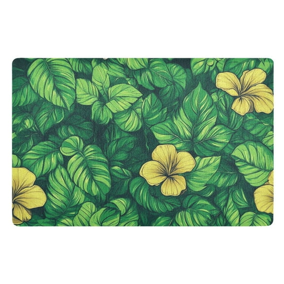 Watercolor Green Leaves and Flowers Floor Door Mat Outdoor Indoor for Home Entrance Welcome Mats 32"x20"