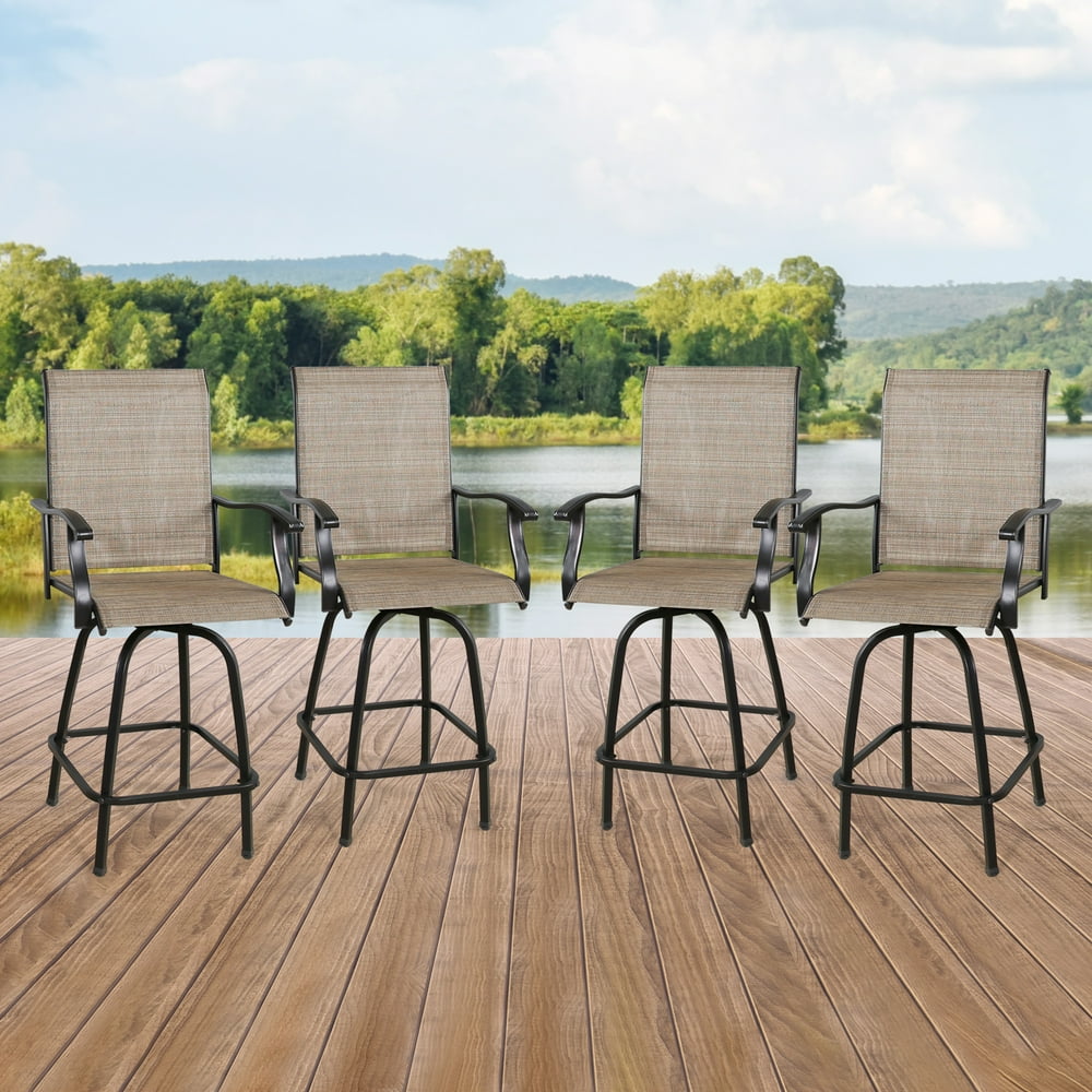Ulax Furniture 4Piece Outdoor Swivel Bar Stools, Sling Patio Seating