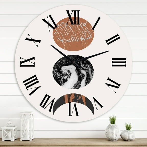 Designart 'Retro Shapes Abstract Suns And Moons' Modern Wall Clock