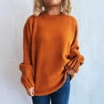 thumbnail image 2 of FRSASU Women's Fall Winter Pullover Sweater Trendy Pleated Solid Color Crew Neck Long Sleeve Knit Tops Orange L(L), 2 of 3