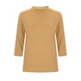thumbnail image 6 of Women's 3/4 Sleeve Round Neck Tops Shirts Blouses Casual Solid Color Loose Fit Tee for Daily Wear Work Office Vacation Outfits Fashion Essential Gift for Women | HAODEJW,Khaki L, 6 of 8