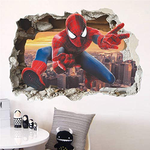 Pegatinas de pared de Spiderman, pegatinas de efecto 3D, decoración de dormitorio, pegatina de pared adhesiva reposicionable gigante, pegatinas de pared de Spiderman para niños JAMW Sencillez