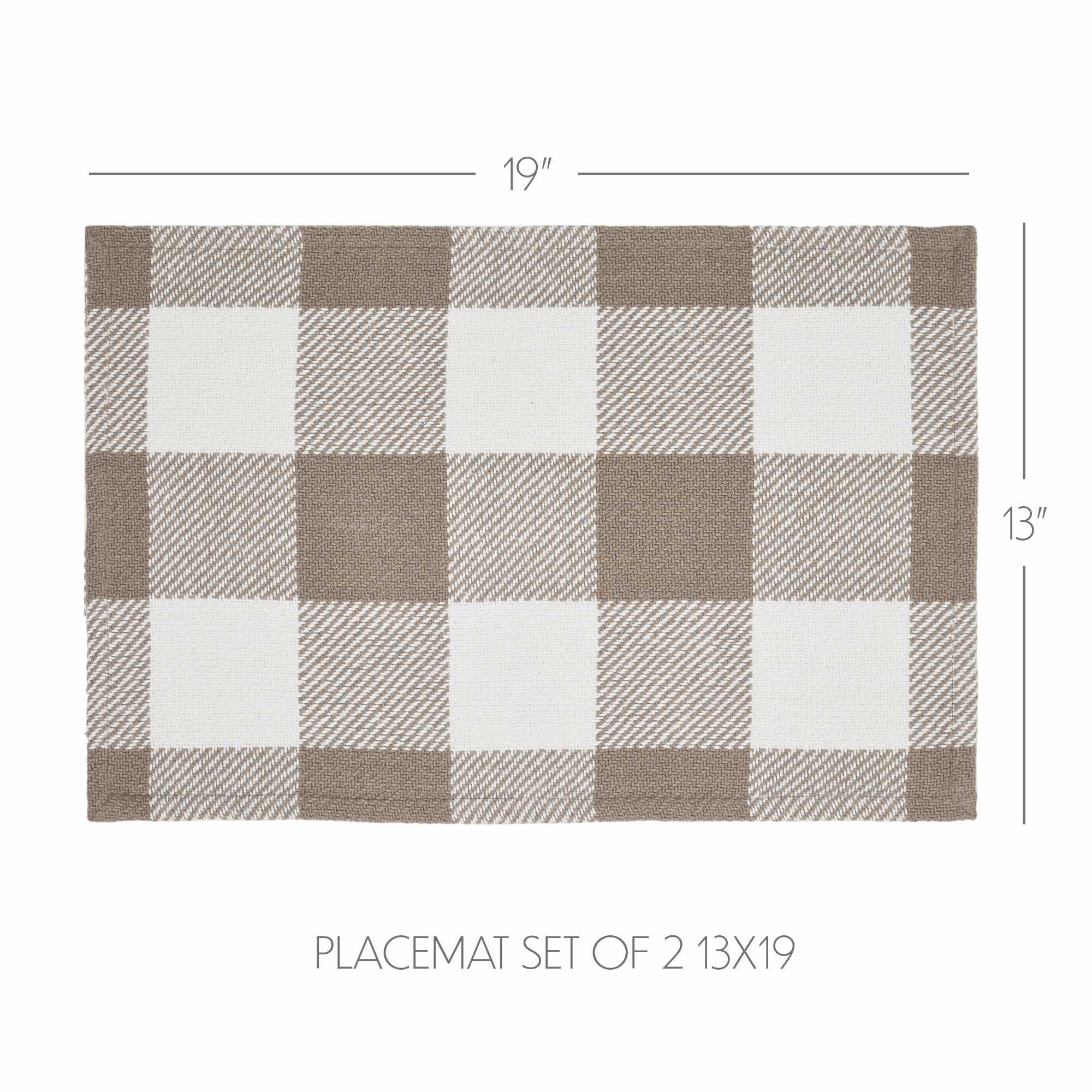 VHC Brands Placemat 13x19 Set of 2, Cotton Dining Room, Kitchen Placemat, Dining Table Placemats, Place Mat, Annie Buffalo Check Collection, Rectangle 13x19, Portabella, 3 Pack 6 Pack