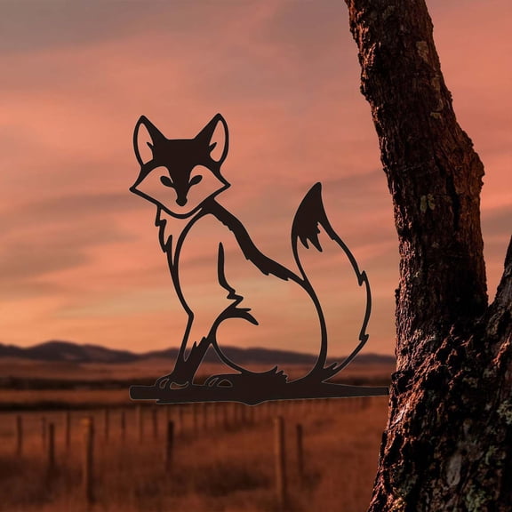 1pc Black Iron Farm Animal Silhouette Art - Fox And Rooster Outdoor Garden Decor, Rustic Fence Ornament, Cute Tree Stump Accent For Farmhouse Craft, Country Garden Party Decoration