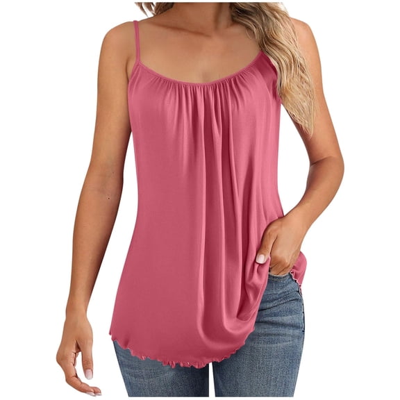 Bosfbaoi Pajama Tops For Women Spaghetti Strap Camisole Ruffled Hem Solid Color Sleepwear Camisole