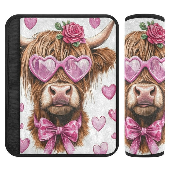 WOBOGO Cow with Love Pattern Seat Belt Cover 2 Piece Soft Comfort Driving Shoulder Pad Suitable for All Cars and Backpacks