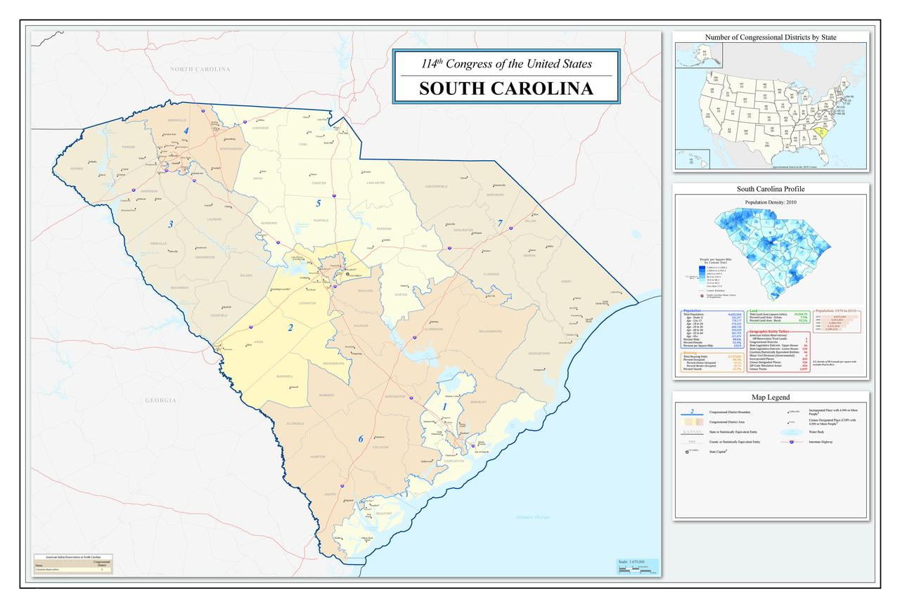 South Carolina Congressional District Map (114th Congress) 20 Inch By