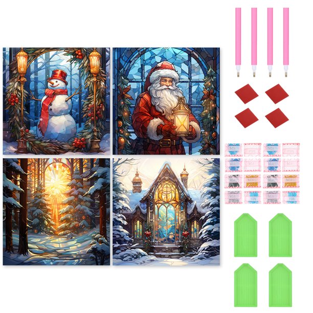 4 Uds 5D DIY Taladro Kit Ambiente Navideño 30x30cm