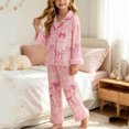 thumbnail image 4 of ITSAME Girls Outfit Set Bow Print Lapel Button Up Top and Pants 2-Piece Fall Winter Comfy Sleepwear Pink Size 8, 4 of 9