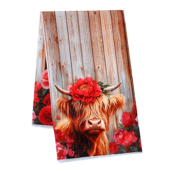Easter Kitchen Towels Farmhouse Dish Hand Towels Highland Cattle Animal Tea Washcloth for Summer Kitchen Bathroom Decor, 18x28in