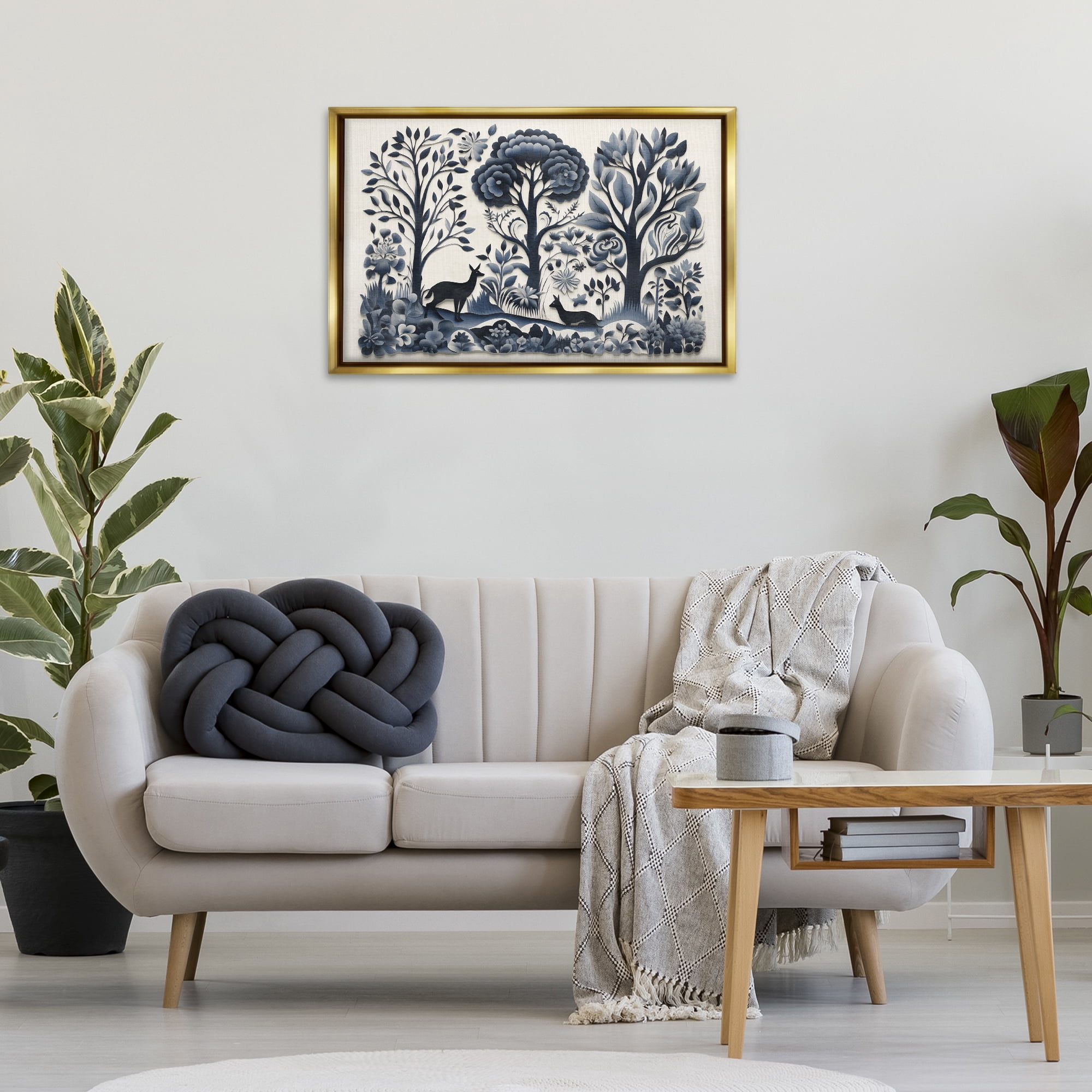 Stupell Industries Boho Forest Creatures Landscape Painting Gold Floater Framed Art Print Wall Art, 31 x 21