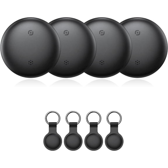 Air Tracker Tags 4 Pack, Bluetooth Tracker Works with Apple Find My, Item Finder for Keys, Luggage, Backpack, Pets​ (iOS Only, Black, 4 Pack)