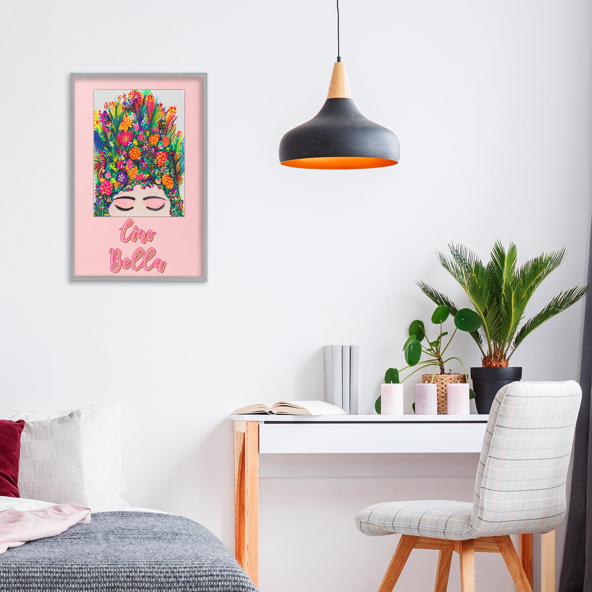 Stupell Industries Ciao Bella Floral Woman Gray Framed Giclee Art, design by Pooja Dave