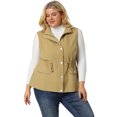 thumbnail image 3 of Women's Plus Size Utility Vest Stand Collar Cargo Pocket Drawstring Waist Sleeveless Jacket Khaki 1X, 3 of 7