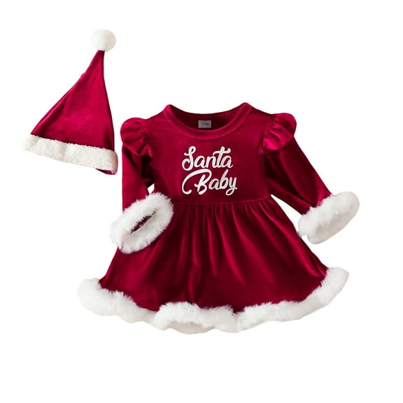 Okbabeha Newborn Baby Girl Christmas Outfit Clothes 0 3 6 9 12 18 24Month Velvet Romper Dress Onesie Bodysuit Xmas Dress Winter