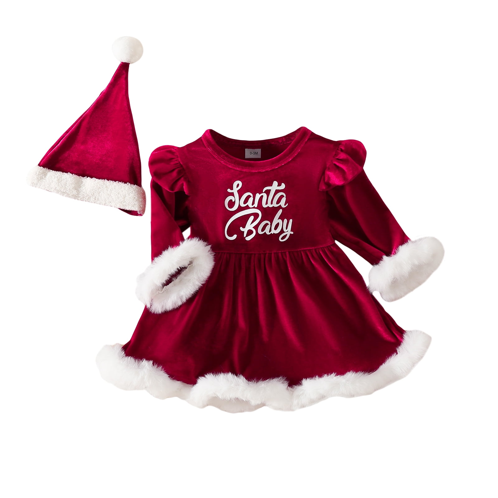 Okbabeha Newborn Baby Girl Christmas Outfit Clothes 0 3 6 9 12 18 24Month Velvet Romper Dress Onesie Bodysuit Xmas Dress Winter