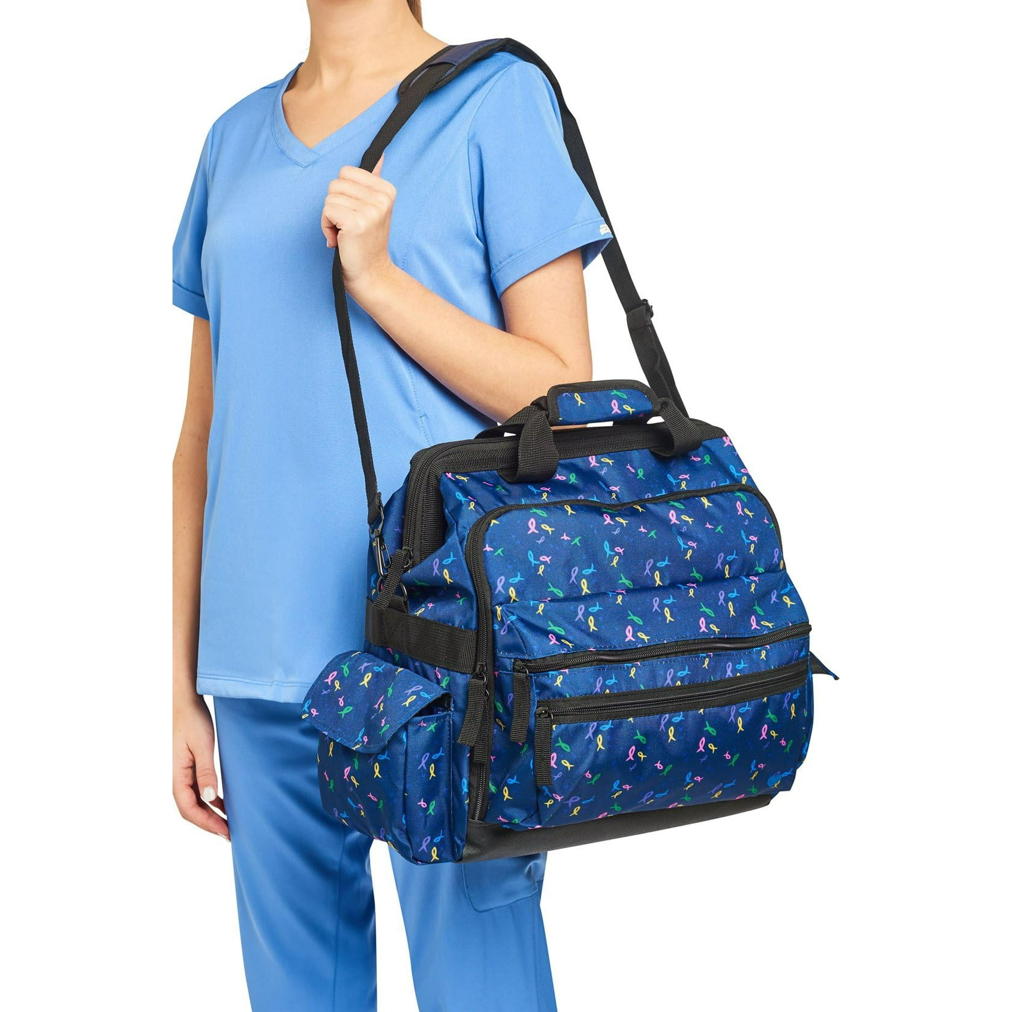 Nurse Mates Ultimate Nursing Bag Multiple Compartments Interior Laptop Compartment Durable Zippers Ribbon Hearts
