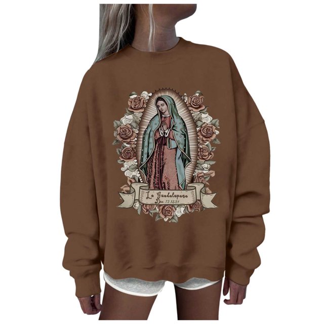 EHQJNJ Chandail en Molleton Femme Plus Mode Décontractée Manches Longues Col Rond Chandails en Molleton Imprimés Pull Sans Capuche Chandails en Molleton Doublé Polaire Tunique Femme avec Poches