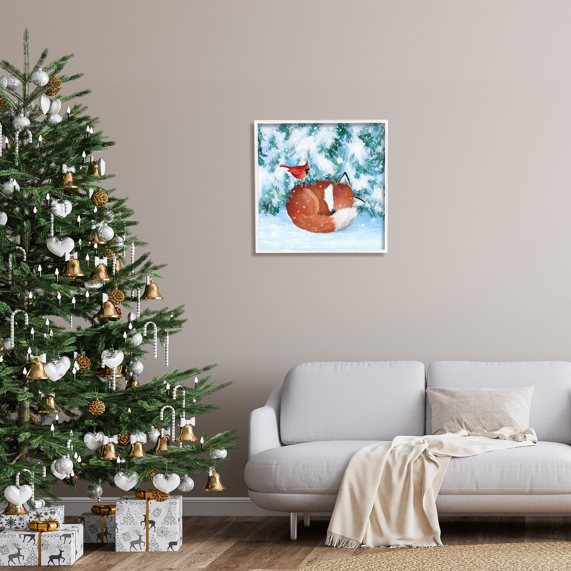 Stupell Industries Sleeping Fox in Snow Animals & Insects Painting White Framed Art Print Wall Art, 24 x 24