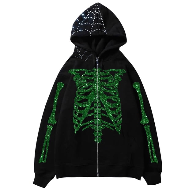 WILLBEST Sudaderas con Capucha y Sudaderas para Hombre, Diseño Punk Oscuro, Chaqueta con Capucha De Manga Larga y Esqueleto para Uso Informal XGrande