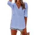 thumbnail image 5 of longantii Women's Beach Cover Up Long Sleeve Summer Linen Shirt Hoodies Sweatshirt V Neck with Pocket Hooded Tops Light Blue M, 5 of 7