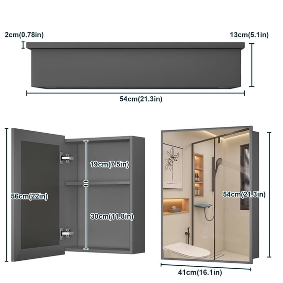 Jarbalai Medicine Cabinet, Wall Mount Storage Mirror Cabinet Organizer with 2 Shelves, Aluminum Storage Cabinets for Bathroom, White
