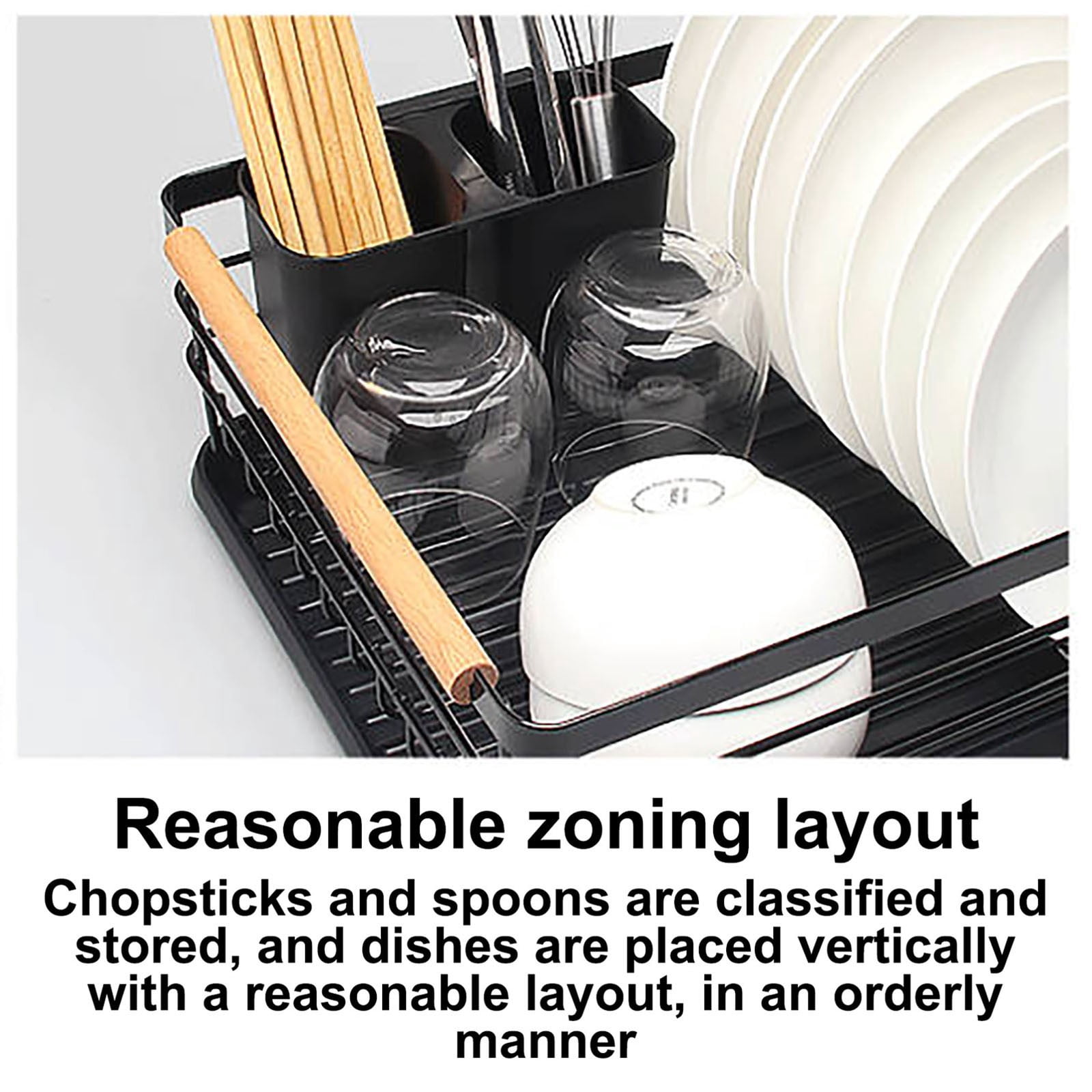 Dish Drainer with Integrated Cutlery Holder Matt Black Stainless Steel Kitchen Drying Rack Large Capacity Durable Design