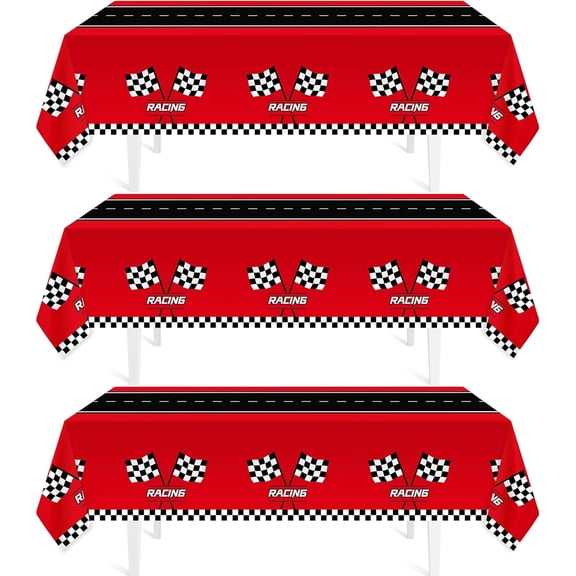 3Pcs Racing Car Plastic Tablecloth, Race Birthday Party Decorations, 54'' x 108'' Checkered Table Cloth Decor, Favors Rectangular Tablecloth for Boys Baby Shower Home
