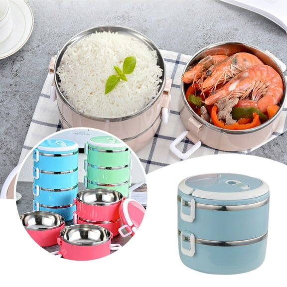 CurioCo 40oz Stackable Stainless Steel Bento Lunch Box Layer Thermal Insulated Leakproof Food Container with Handle for Office School Picnic Adults