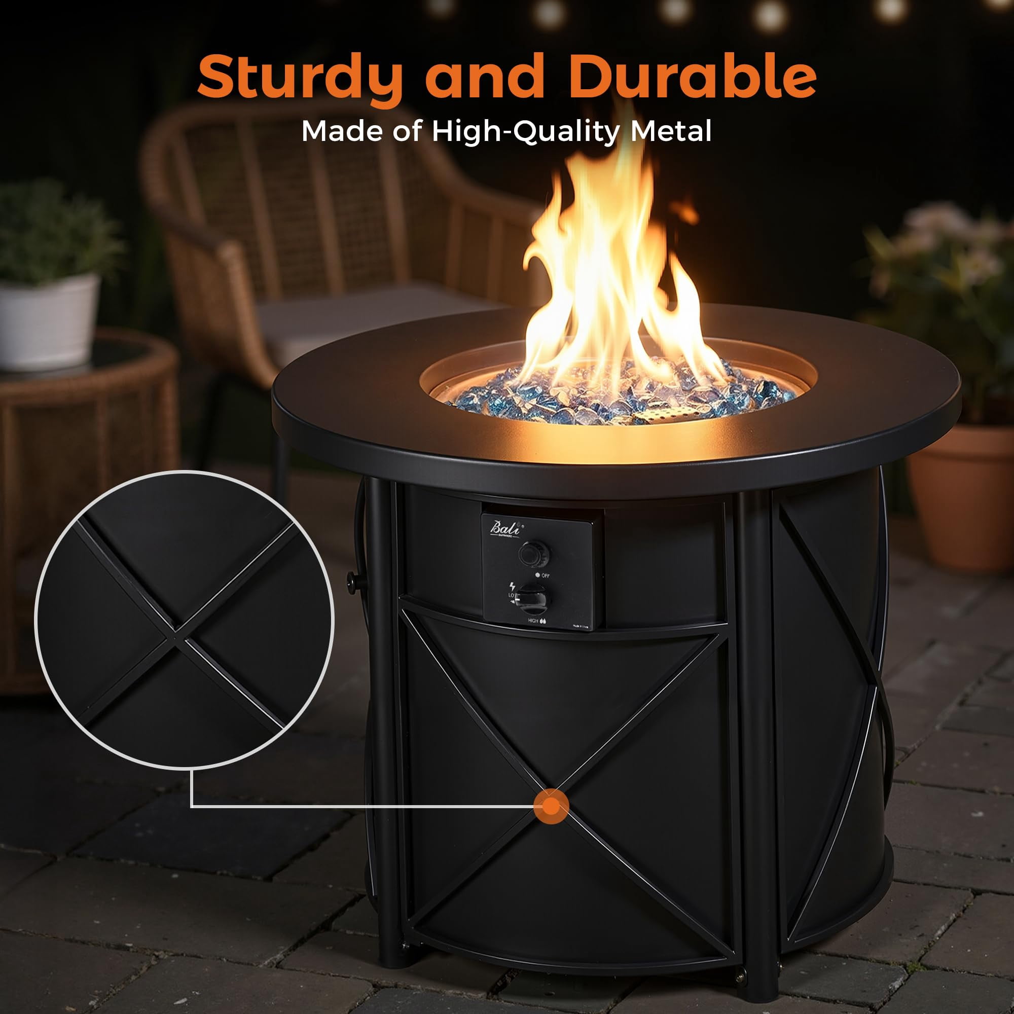 Bali Outdoors 30" Round Gas Fire Pit Table 50000 BTU Fire Column for Outside Backyard, Patio, Black