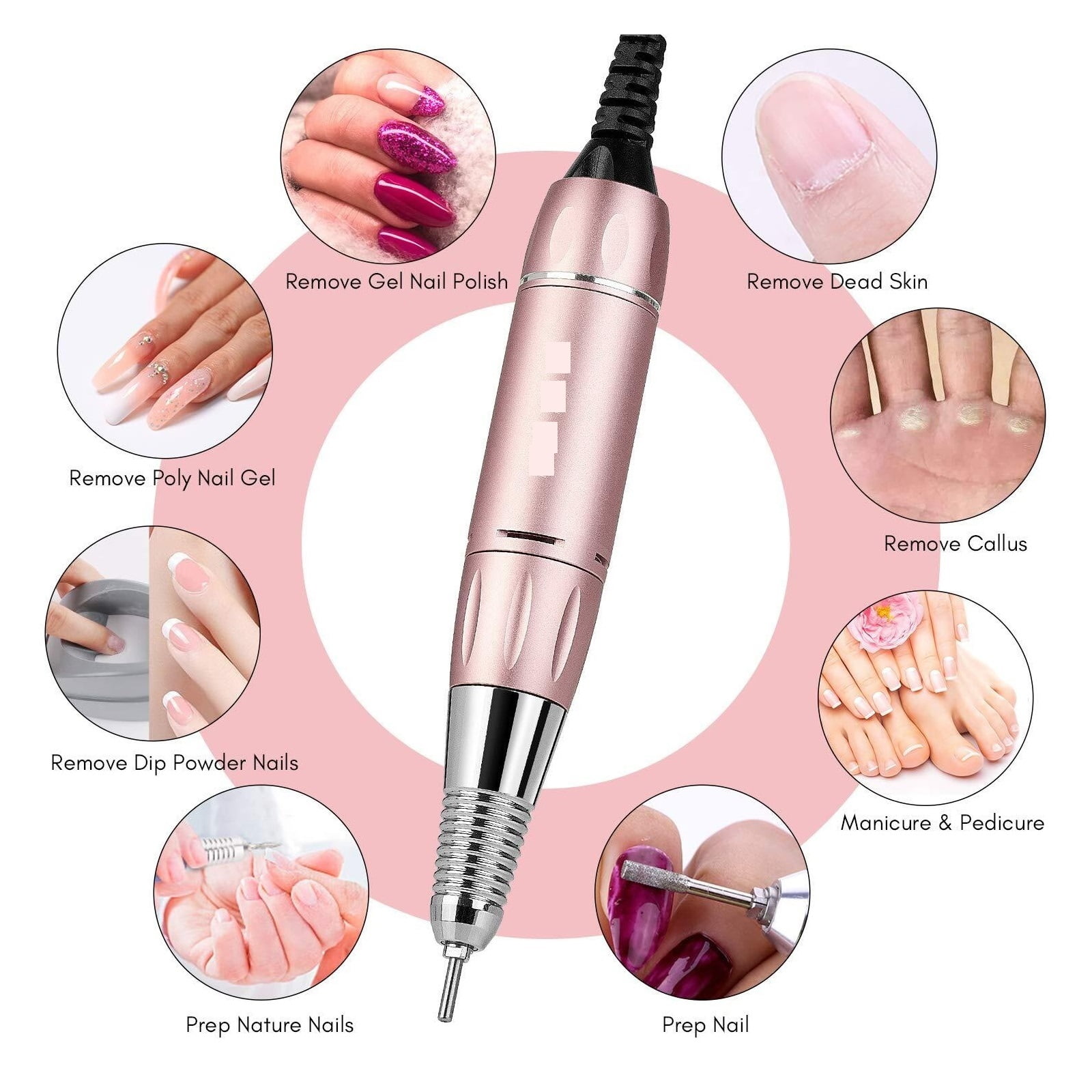 Rechargeable Nail Drill Machine, 35000RMP Professional Nail Drill Kit, Electric Nail File Manicure Drill ,Low Noise