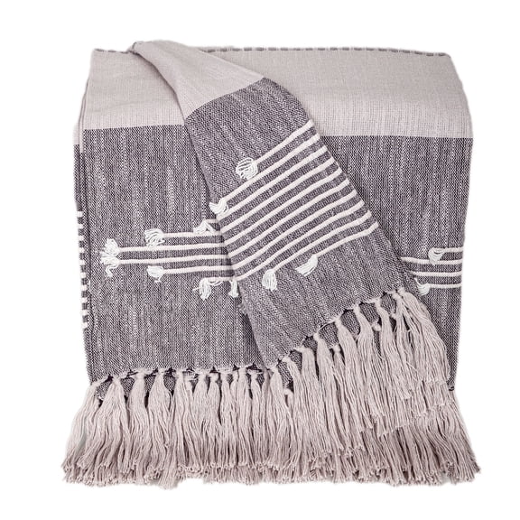 Parkland Collection Adonia Grey Cotton Slub Throw Blanket with Tassels, 50 x 60 Inch Decorative Sofa Throw