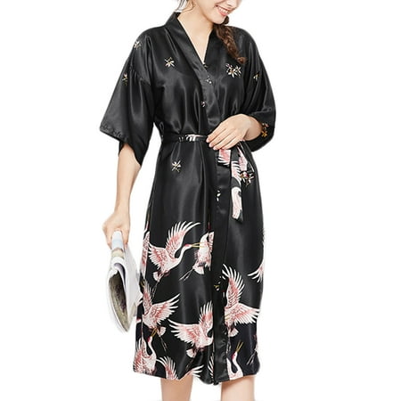 Belted Satin Robe - Women’s Satin Long Kimono Robe Nightgown Sleepwear Short Sleeve Belted Bathrobe Lightweight for Wedding Party